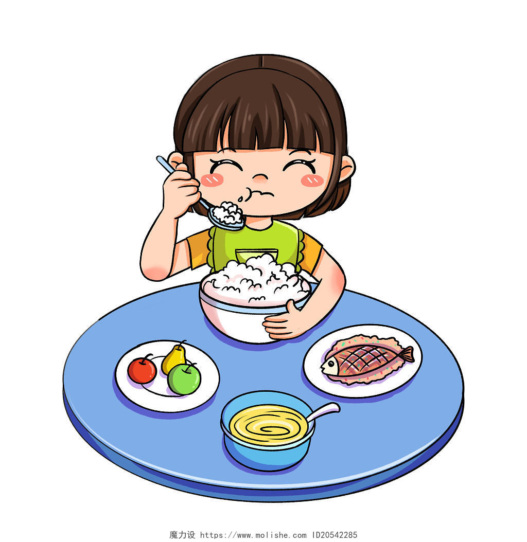 卡通手绘吃饭人物插画干饭人儿童吃饭食物PNG素材